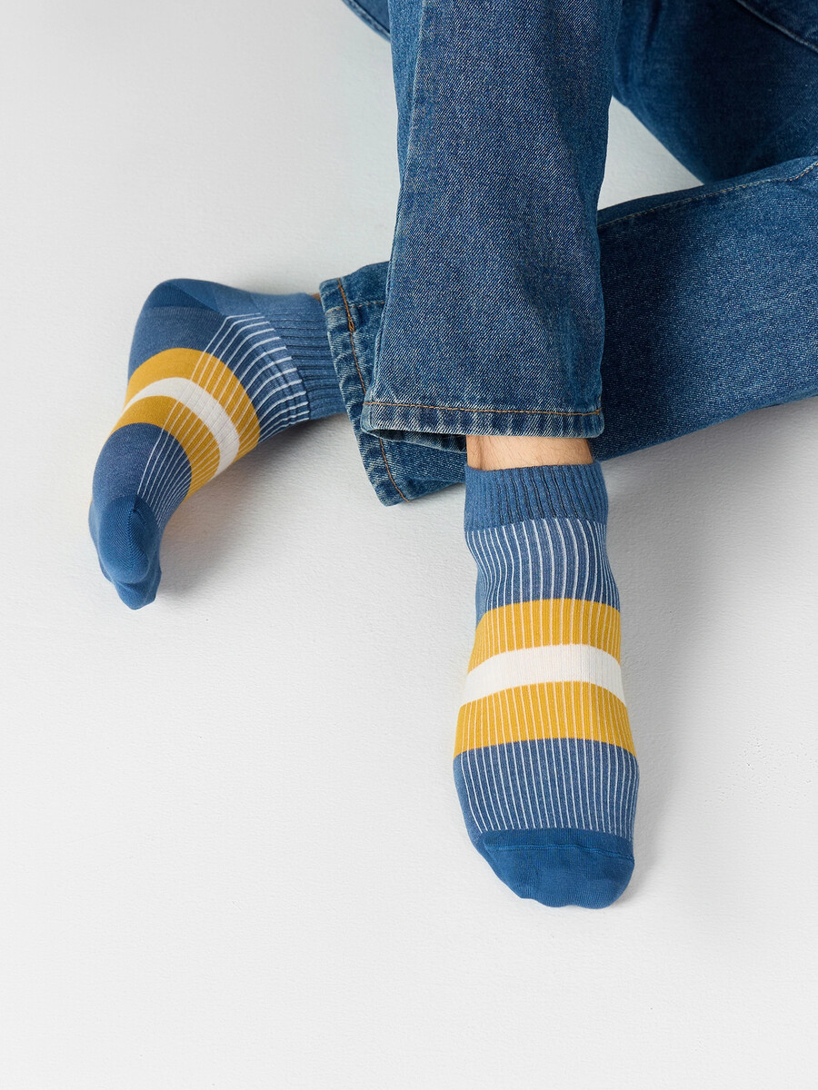 

Носки мужские укороченные в полоску, Синий;джинсовый