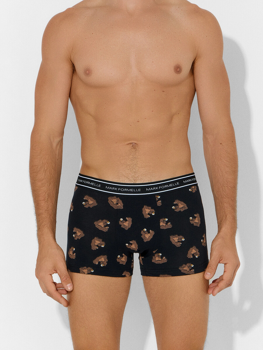 

Трусы боксеры мужские черные с рисунком в виде медведей, Черный;медведи на черном