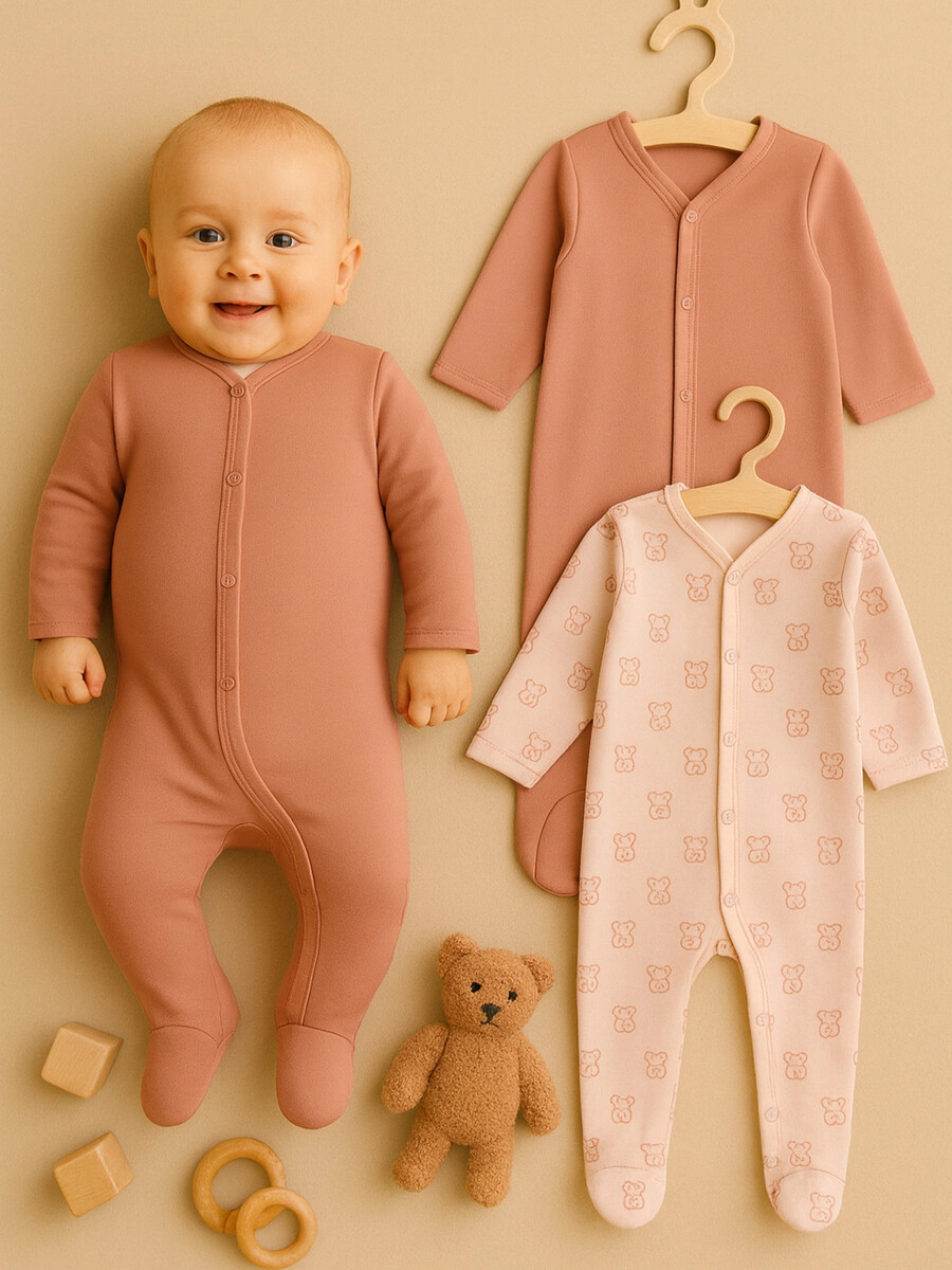 

Комбинезон детский в наборе, 2 шт, Розовый;котики на розовом +розово -коричневый