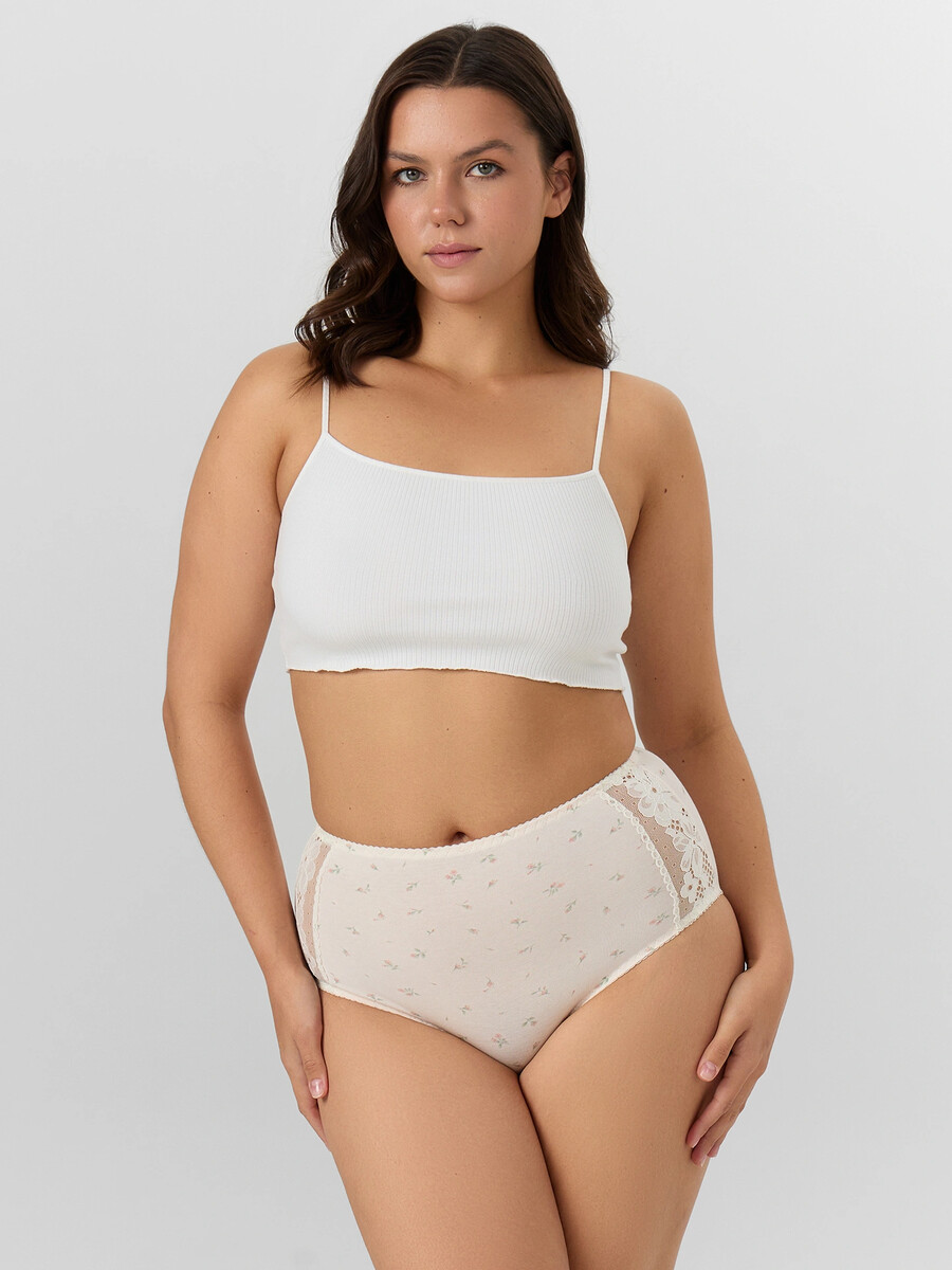 

Трусы макси женские бежевые с кружевными деталями, Бежевый;цветочки на молочном2