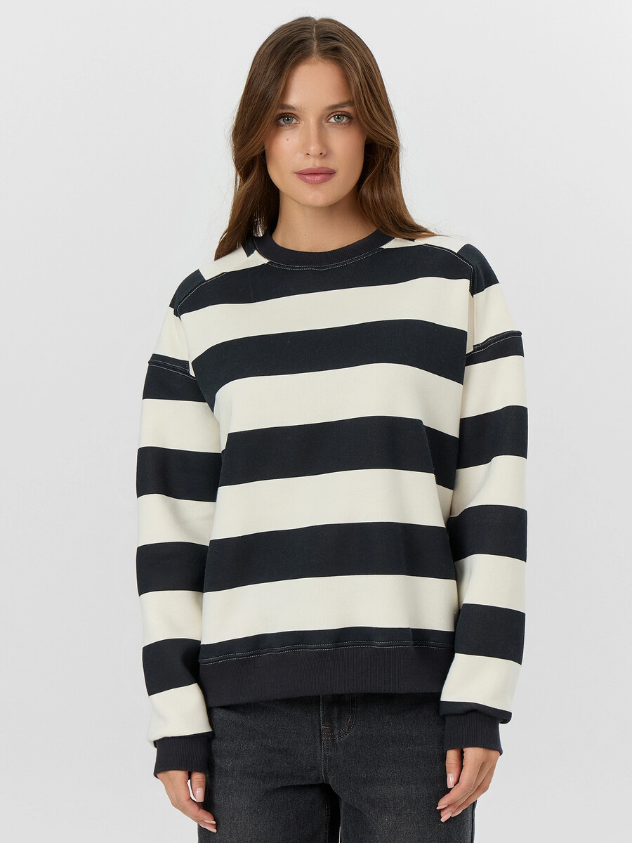 

Свитшот женский в полоску, Черный;молочно -черная полоска