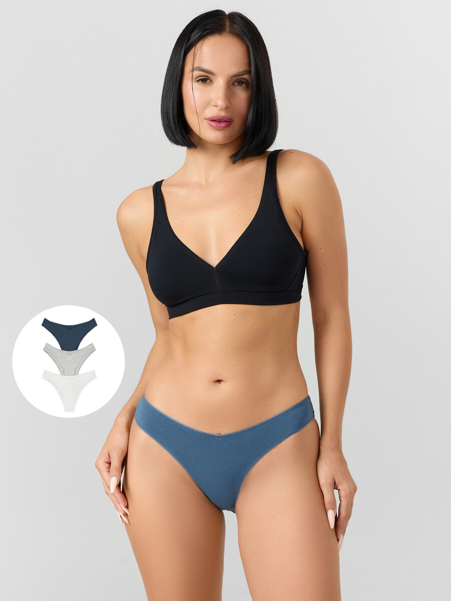 

Трусы бразилиана женские в наборе, 3 шт, Серый;синий;шторм