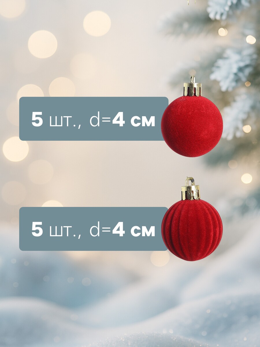 

Ёлочные шары набор 20 шт., d=4 см,, Красный