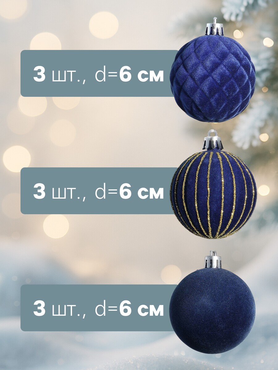 

Ёлочные шары набор 9 шт., d=6 см,, Синий