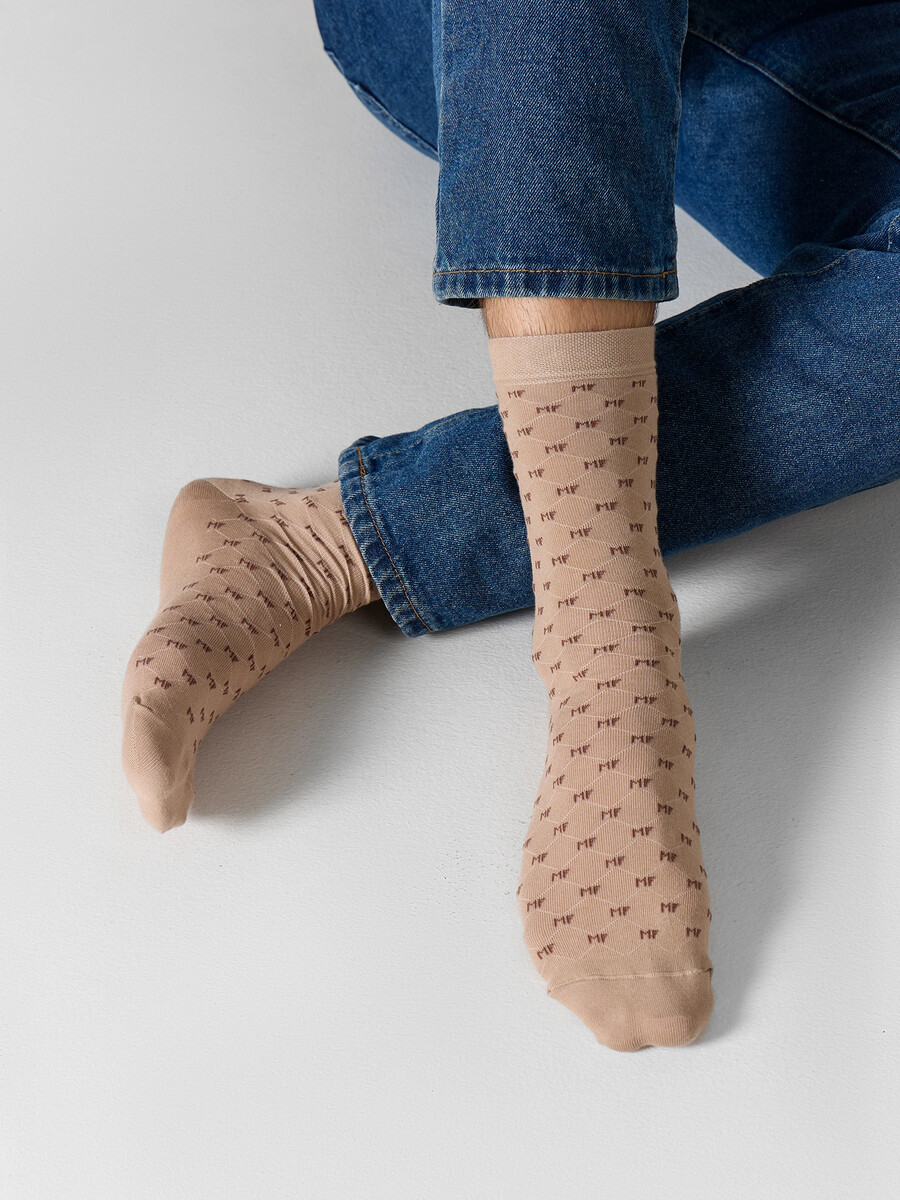 

Носки мужские бежевые с узором, Бежевый;капучино