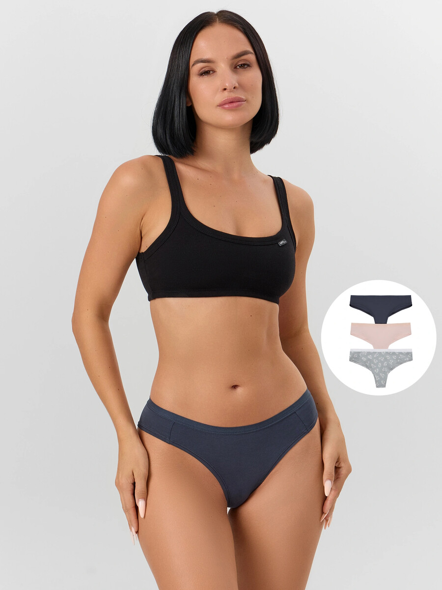 

Трусы бразилиана женские в наборе, 3 шт, Серый;графит