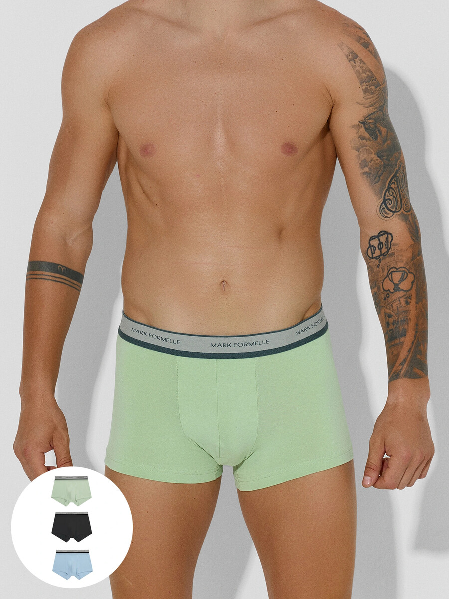 

Трусы боксеры мужские в наборе, 3 шт, Разноцветный;св.зеленый +серо-голубой +т.синий