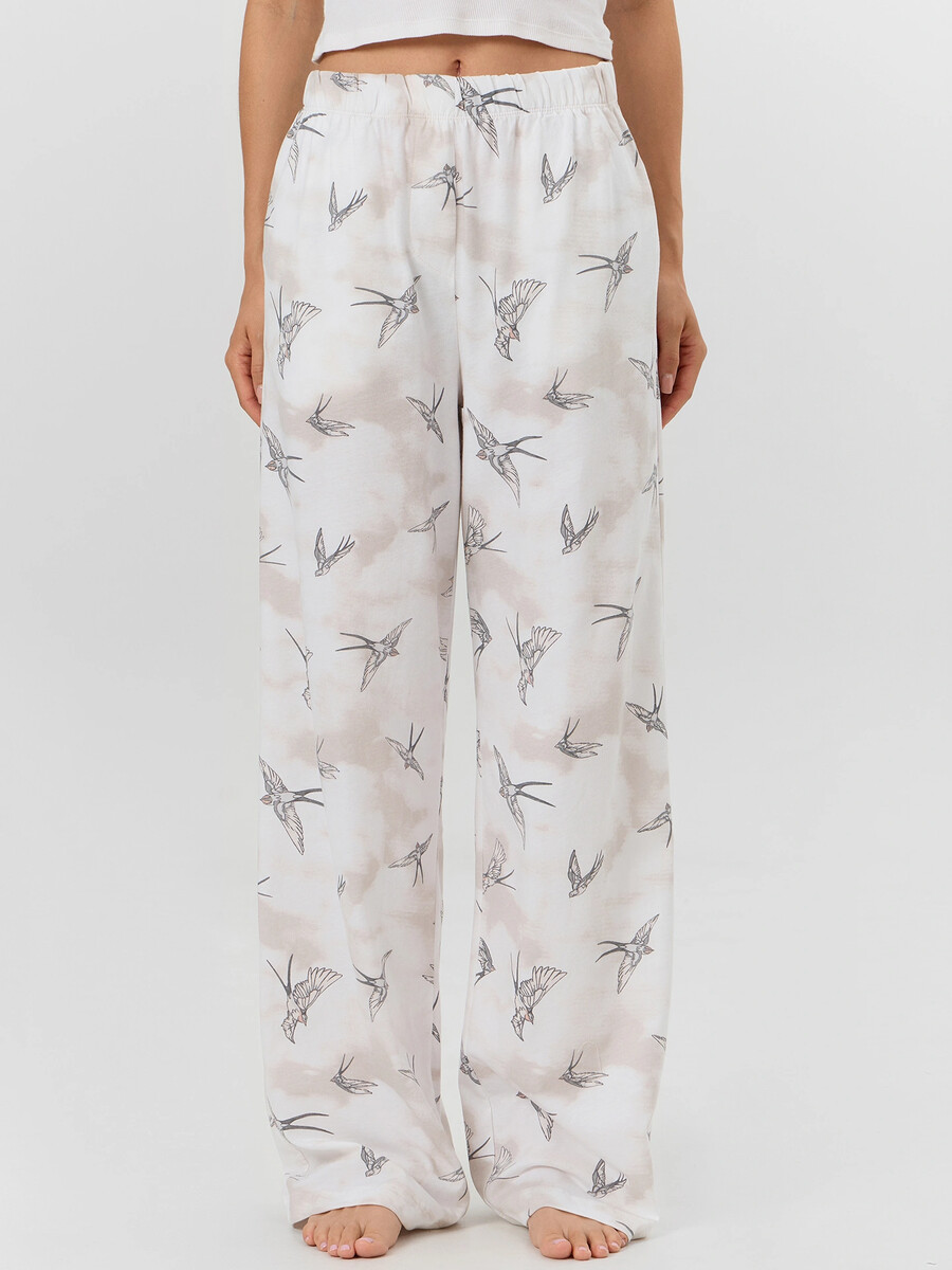 

Брюки женские домашние с узором птиц, Серый;птицы на льду