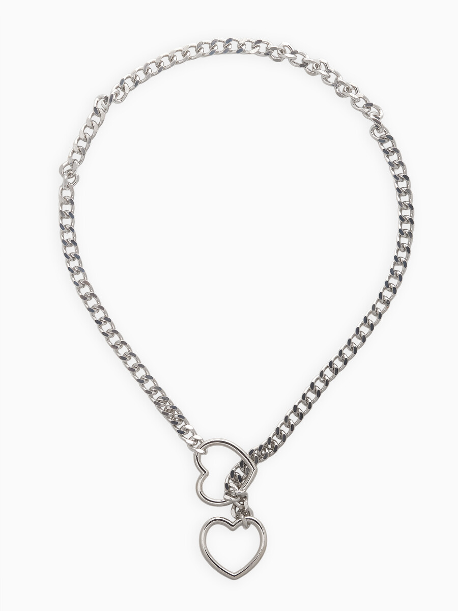 

Цепочка на шею два сердца, затяжка, цвет серебро, Серебристый