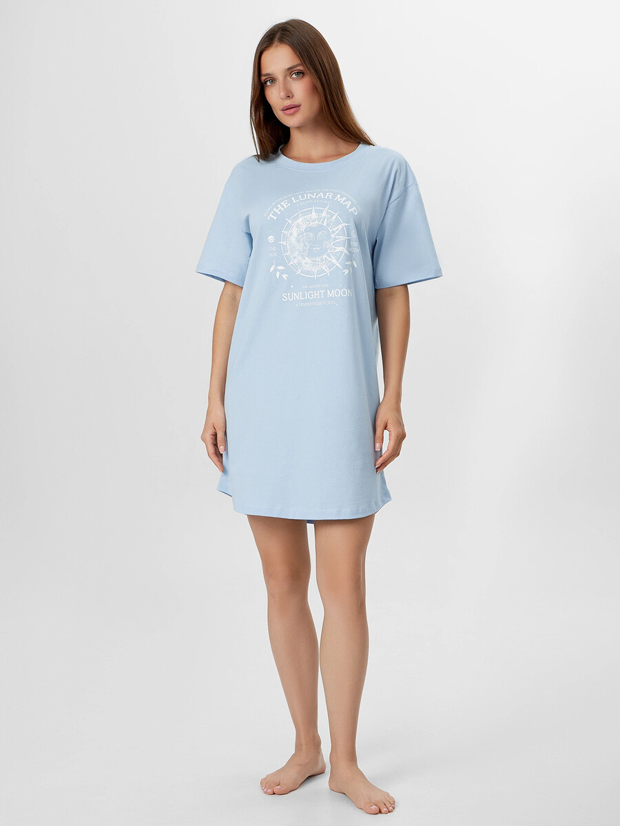

Сорочка ночная женская голубая, Голубой;серо -голубой +печать