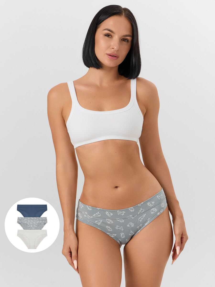 

Трусы слипы женские в наборе, 3 шт, Серый;котики на сером