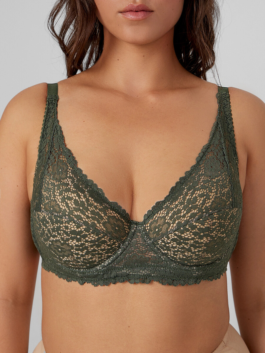 

Бюстгальтер женский зеленый с кружевом, Хаки