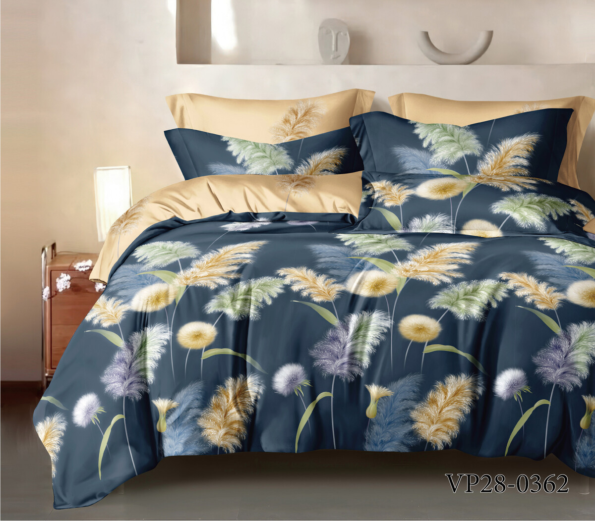 

Постельное белье  с простыней на резинке, Синий