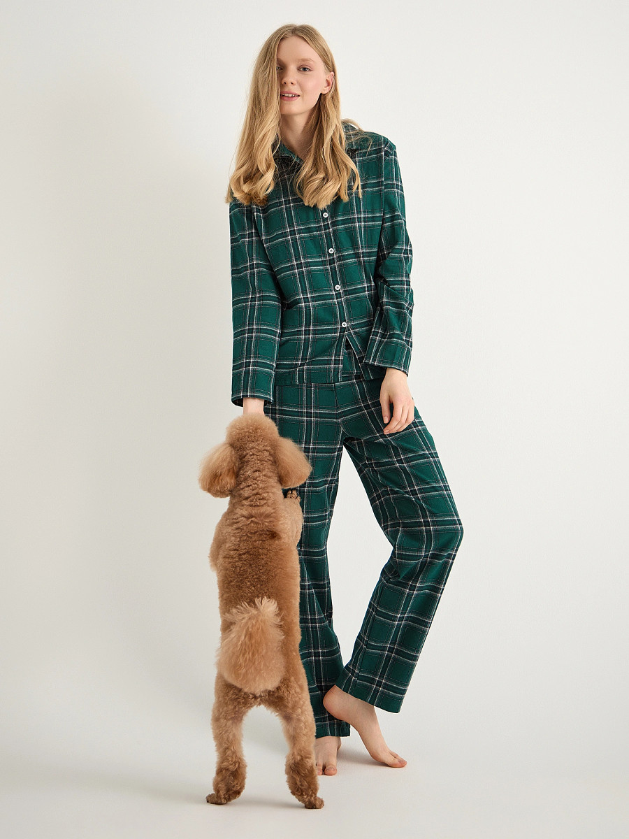 

Комплект женский домашний зеленый в клетку, Зеленый;клетка на еловом