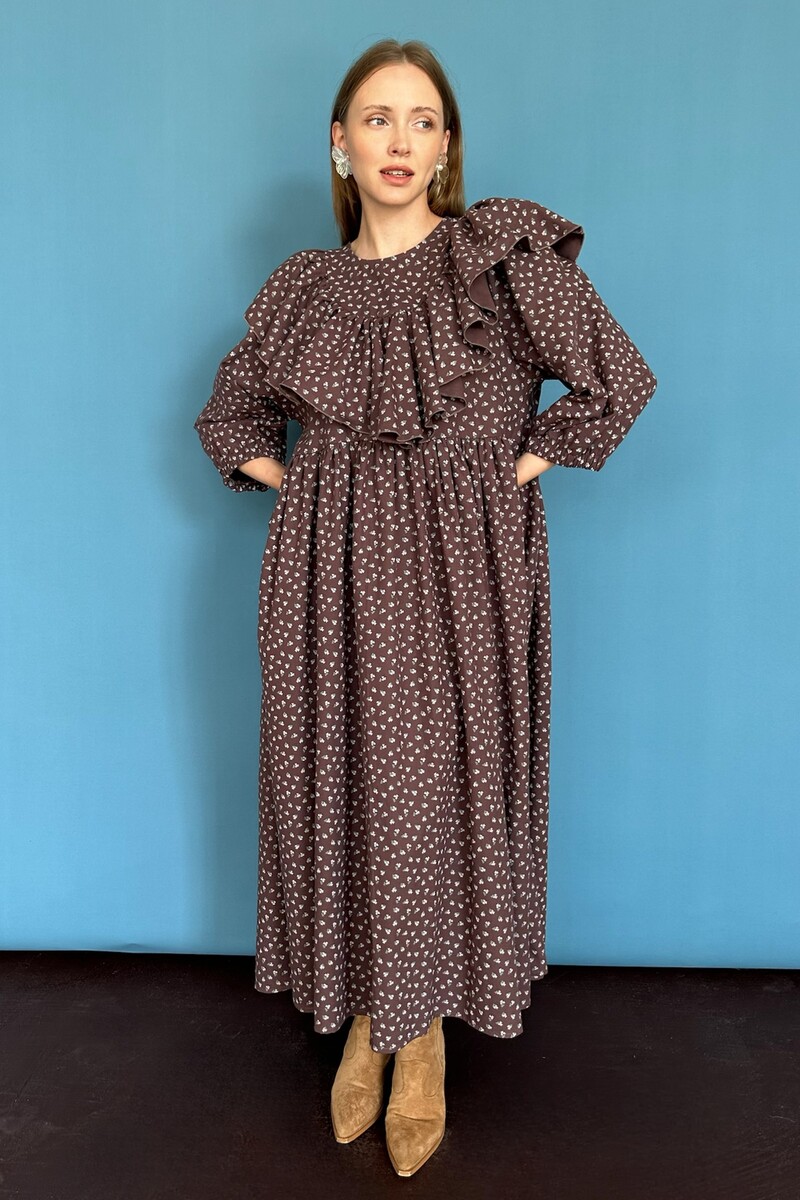 

Платье, Коричневый;вишневый;белый