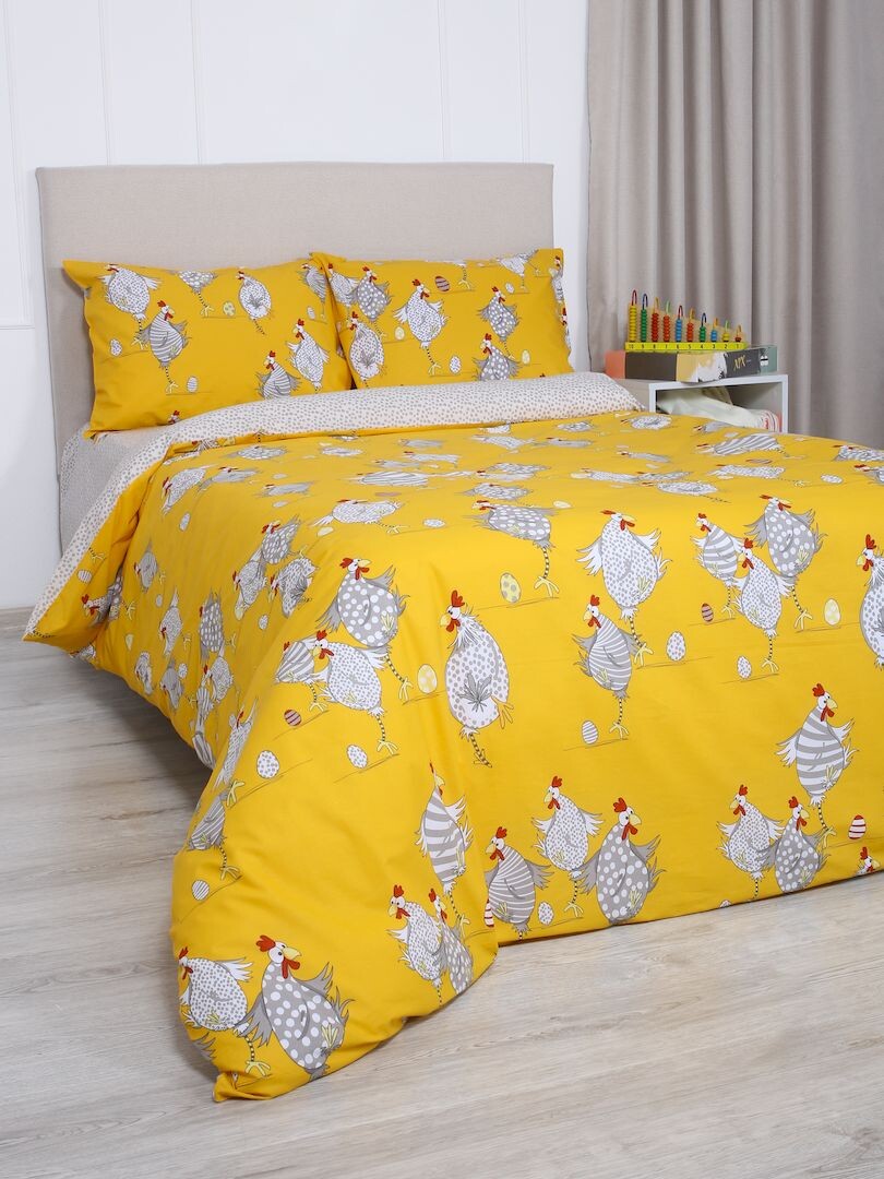 

Комплект постельного белья "Куры-футболистки" (2-х сп), Желтый;желто-серый