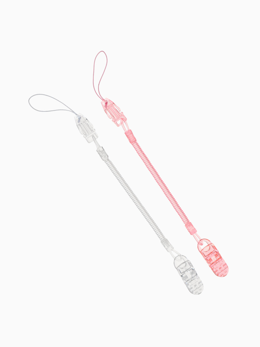 

Держатель для соски - пустышки, пружинка, 2 шт., прозрачный, розовый, крошка я