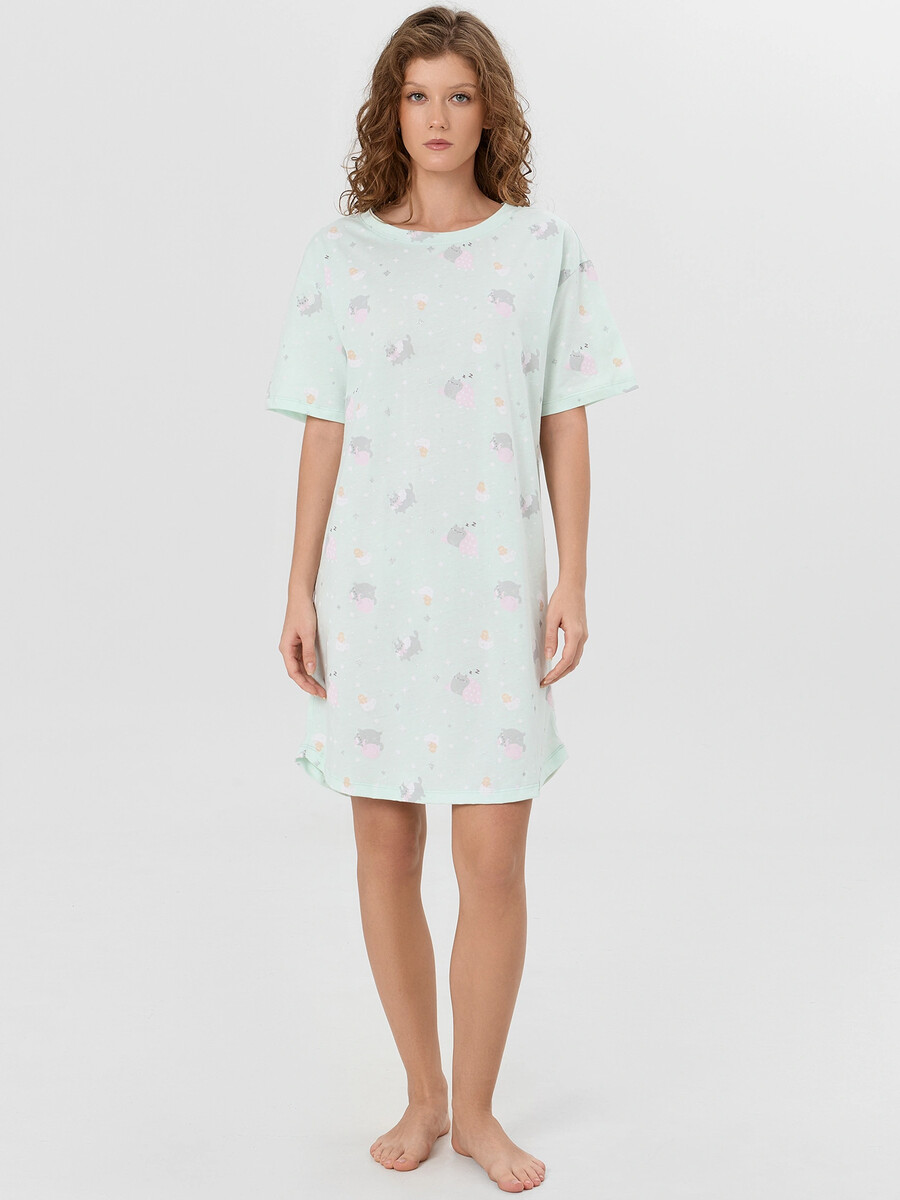 

Сорочка ночная женская с принтом котят, Зеленый;котики на мятном1