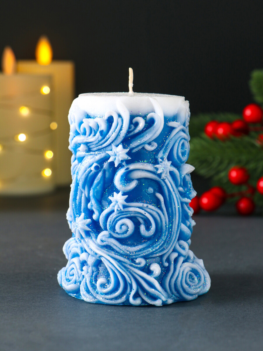 

Свеча новогодняя столбик, Синий