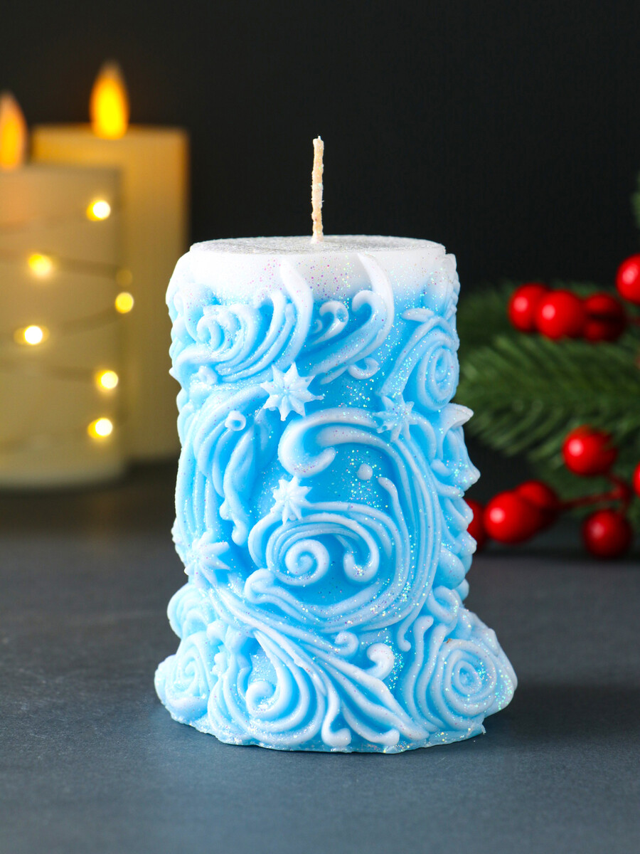 

Свеча новогодняя столбик, Голубой