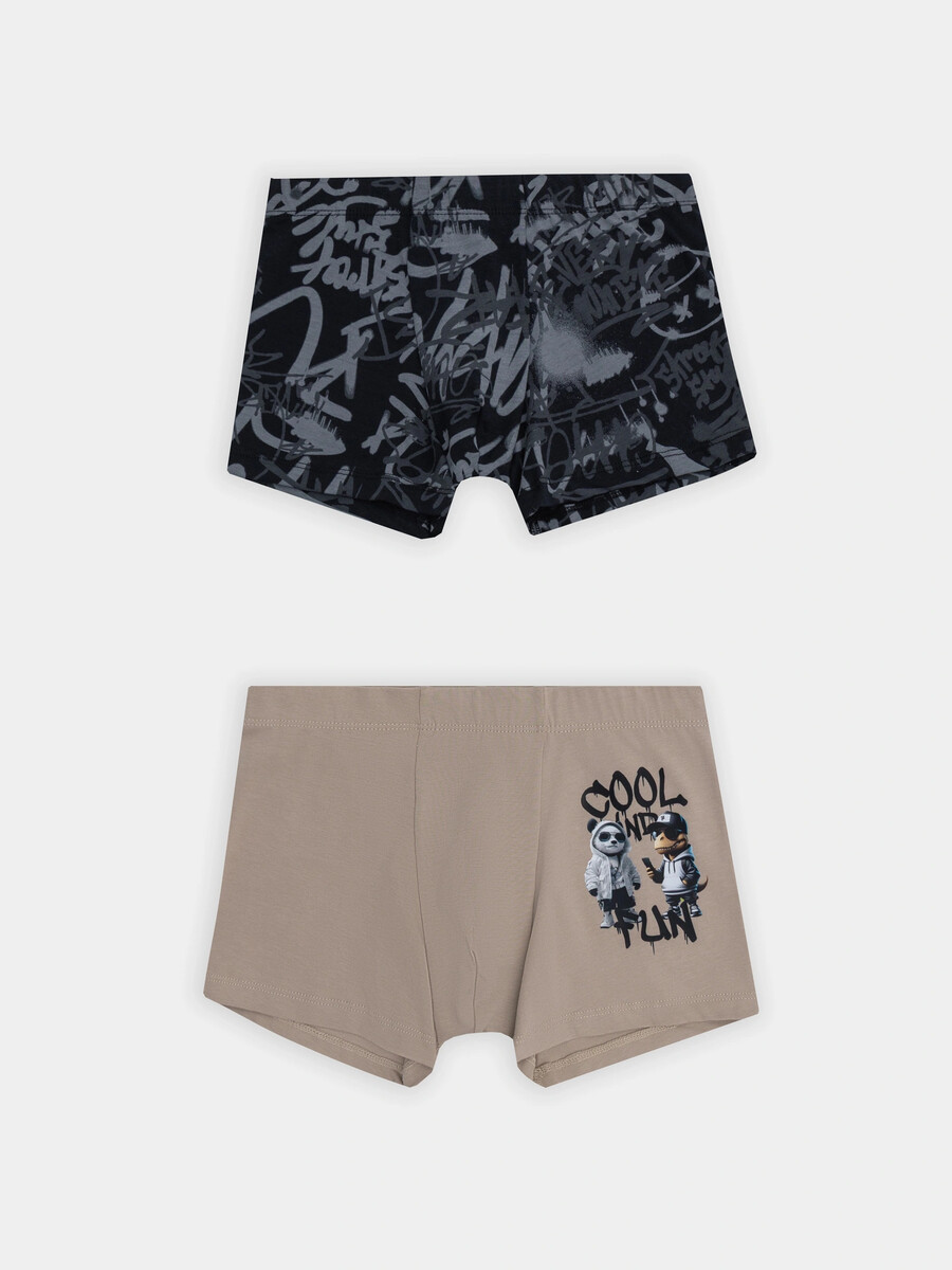 

Трусы для мальчиков (2шт.), Бежевый;черный;бежевый +граффити на черном