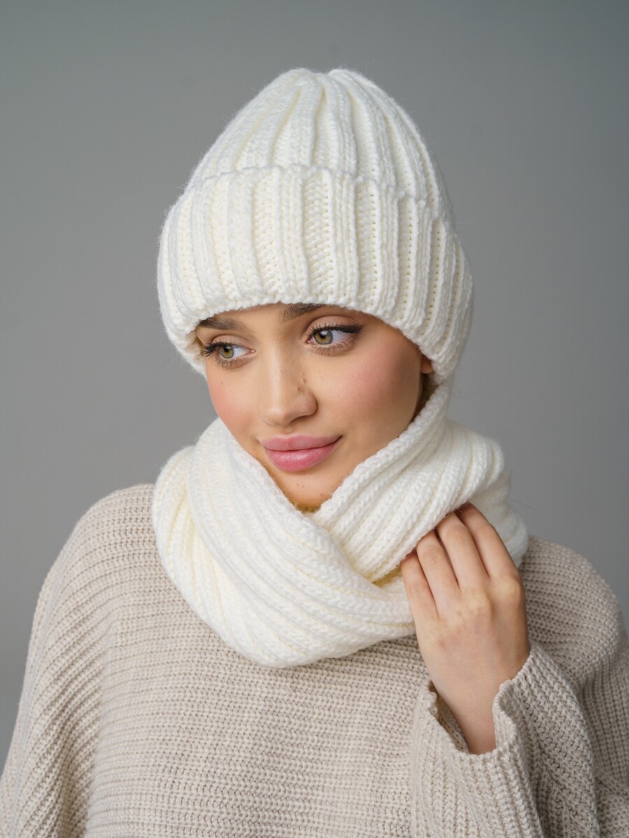 

Комплект "Мадина" (шапка+снуд), Бежевый;молочный