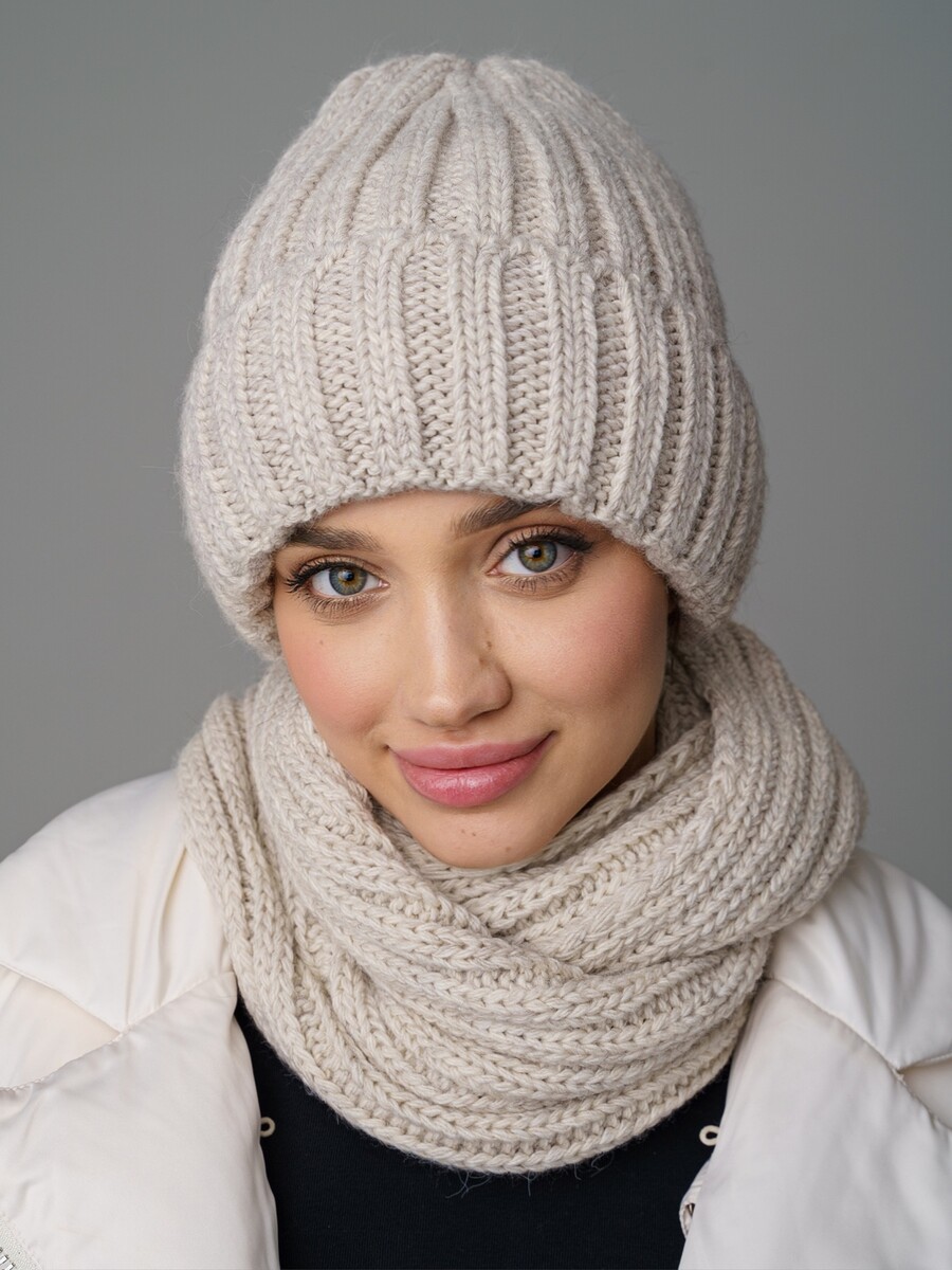 

Комплект "Мадина" (шапка+снуд), Бежевый;светло-бежевый