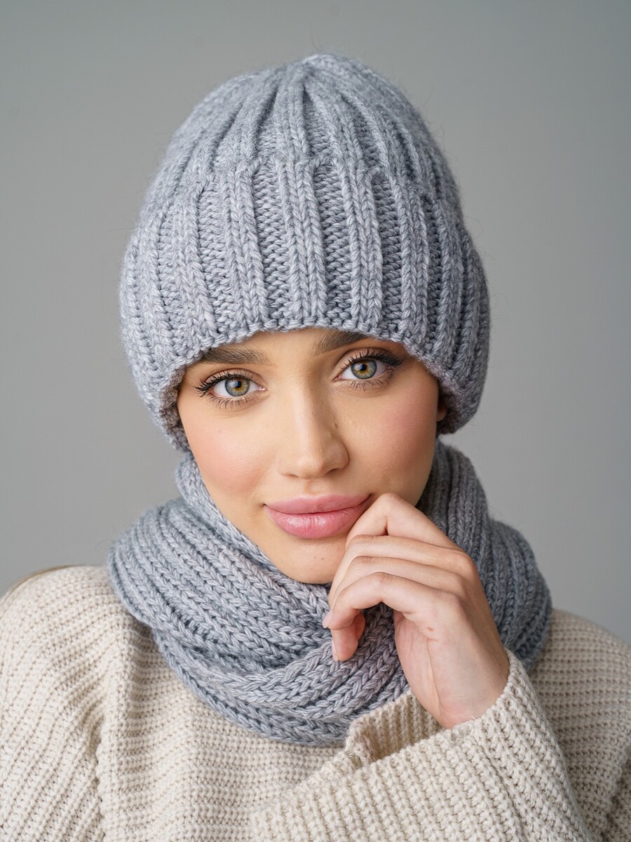 

Комплект "Мадина" (шапка+снуд), Серый