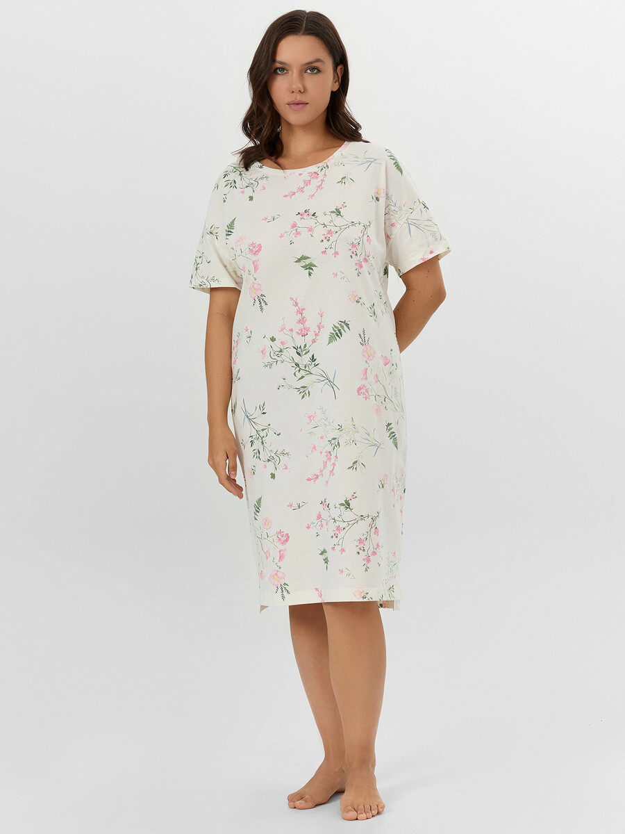 

Сорочка ночная женская с цветочным принтом, Бежевый;полевые цветы на молочном