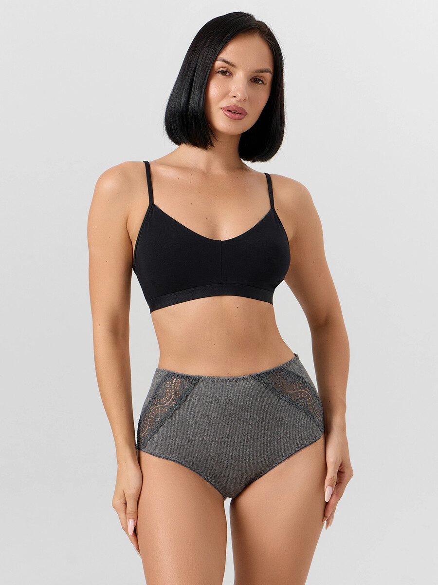 

Трусы макси женские серые с элементами кружева, Серый;меланж темно-серый 4348-f