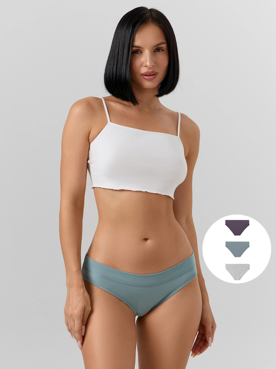 

Трусы слипы женские в наборе, 3 шт, Голубой;серый;пыльно -бирюзовый