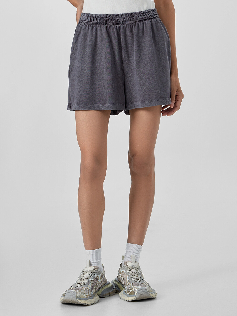 

Шорты женские черные с обработкой эйсид, Серый;acid wash металлический