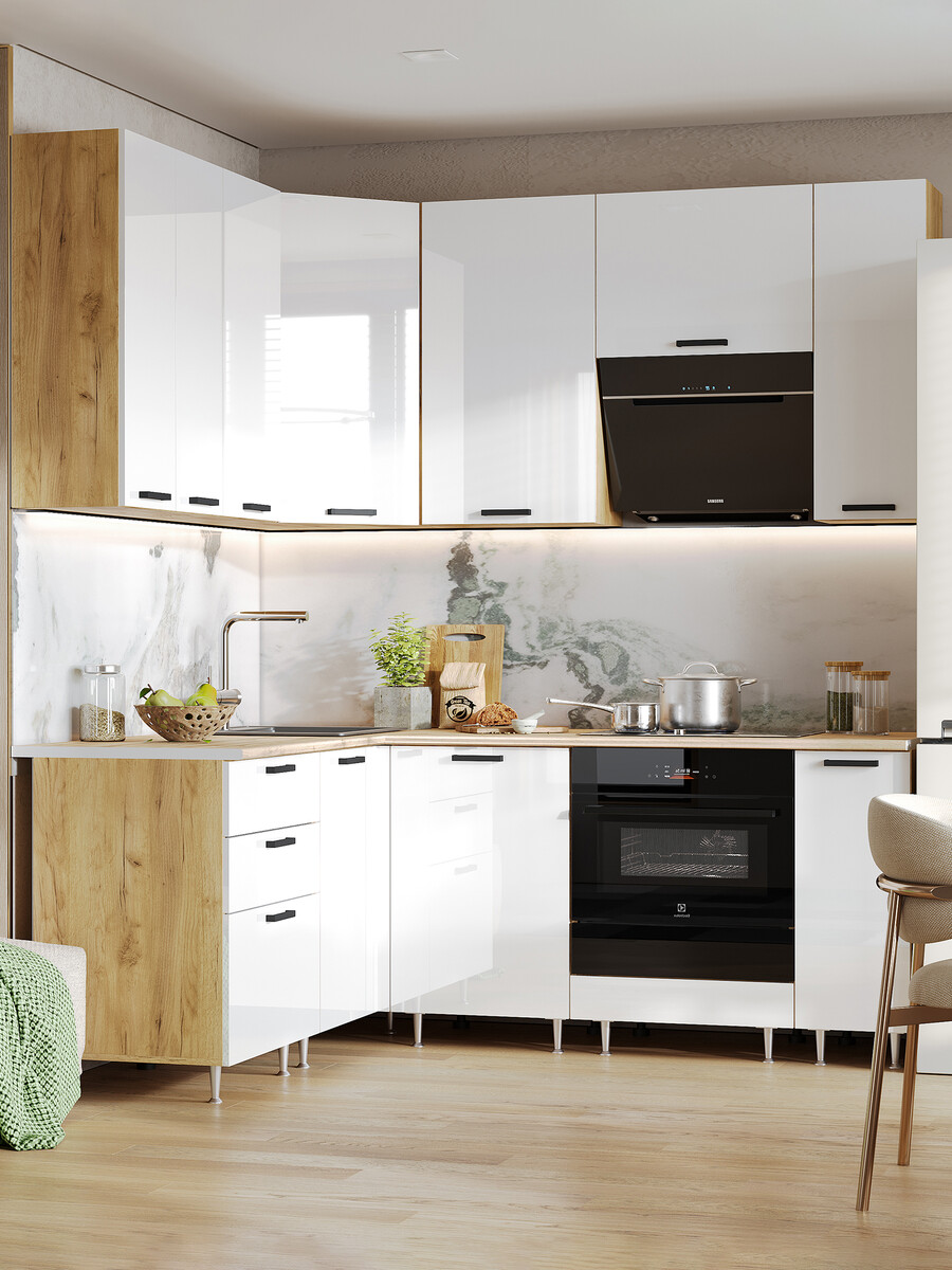 

Кухонный гарнитур угловой, Белый;бежевый