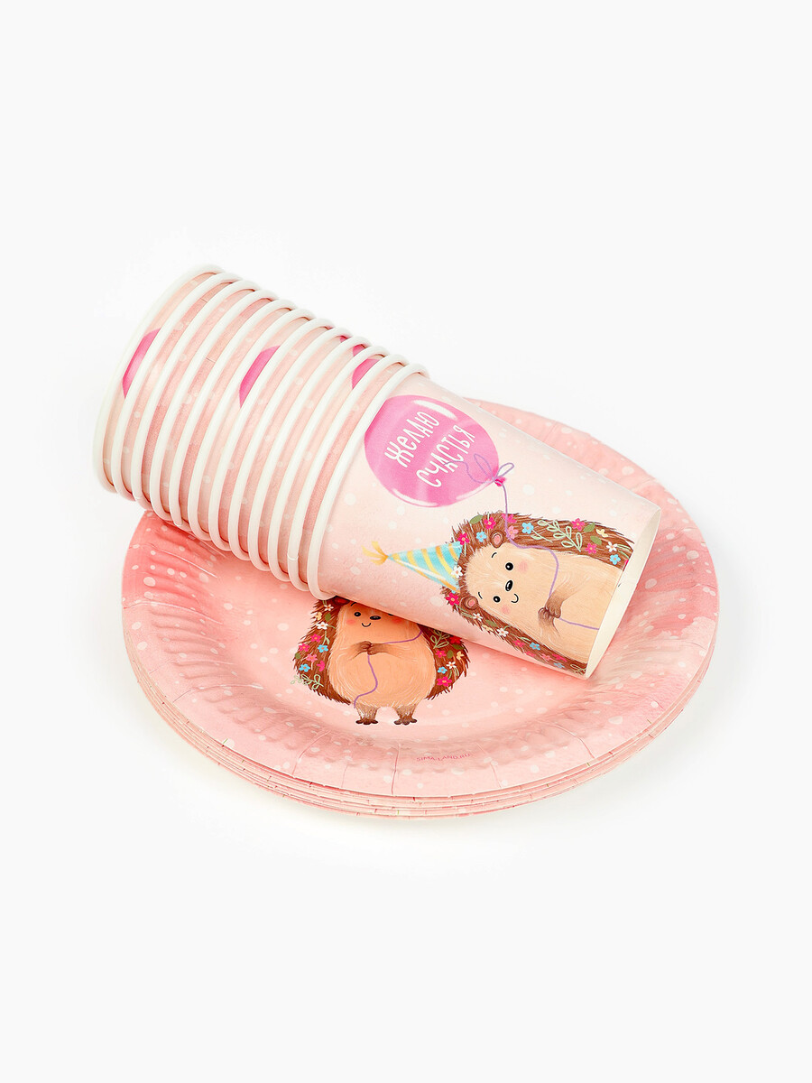 

Мп набор бумажной посуды, Розовый