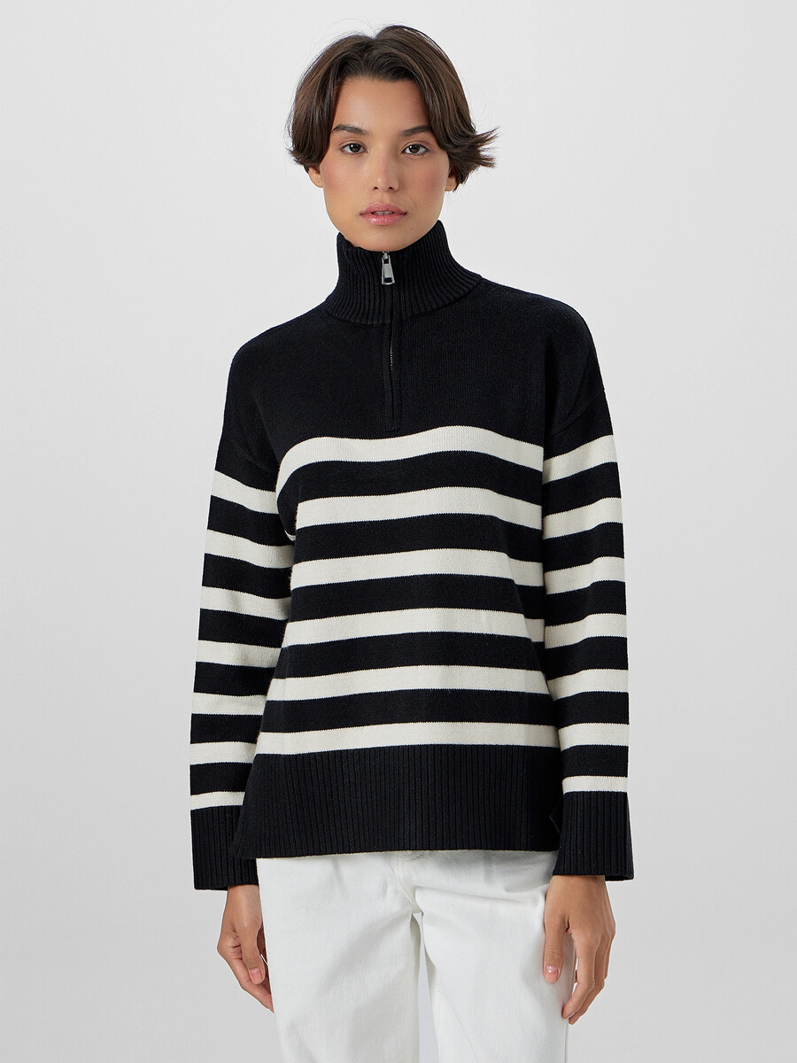 

Джемпер женский черный в полоску, Черный;черно -белая полоска