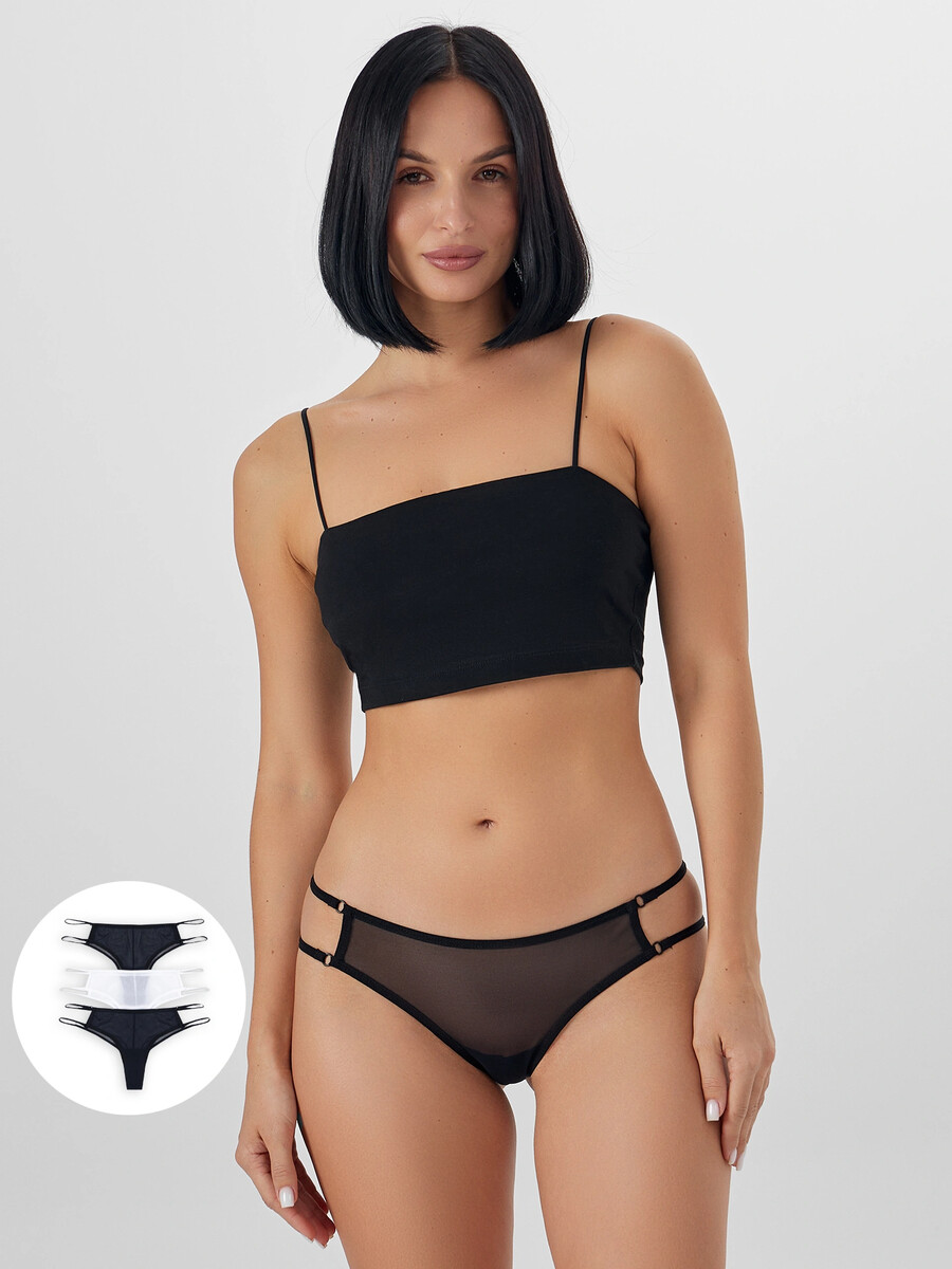

Трусы бразилиана женские в наборе, 3 шт, Белый;черный;черный +белый +черный
