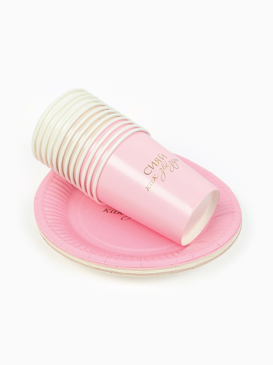 

Мп набор бумажной посуды, Розовый