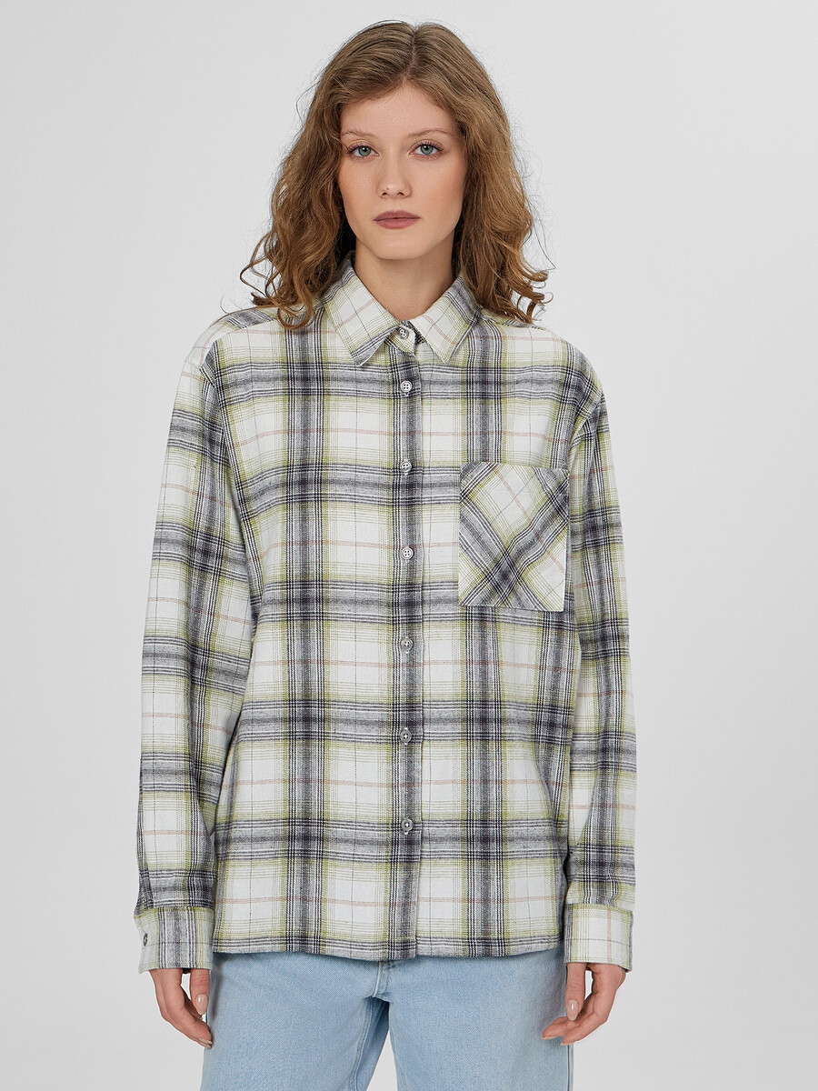 

Рубашка женская в клетку, Бежевый;бежево -серая клетка