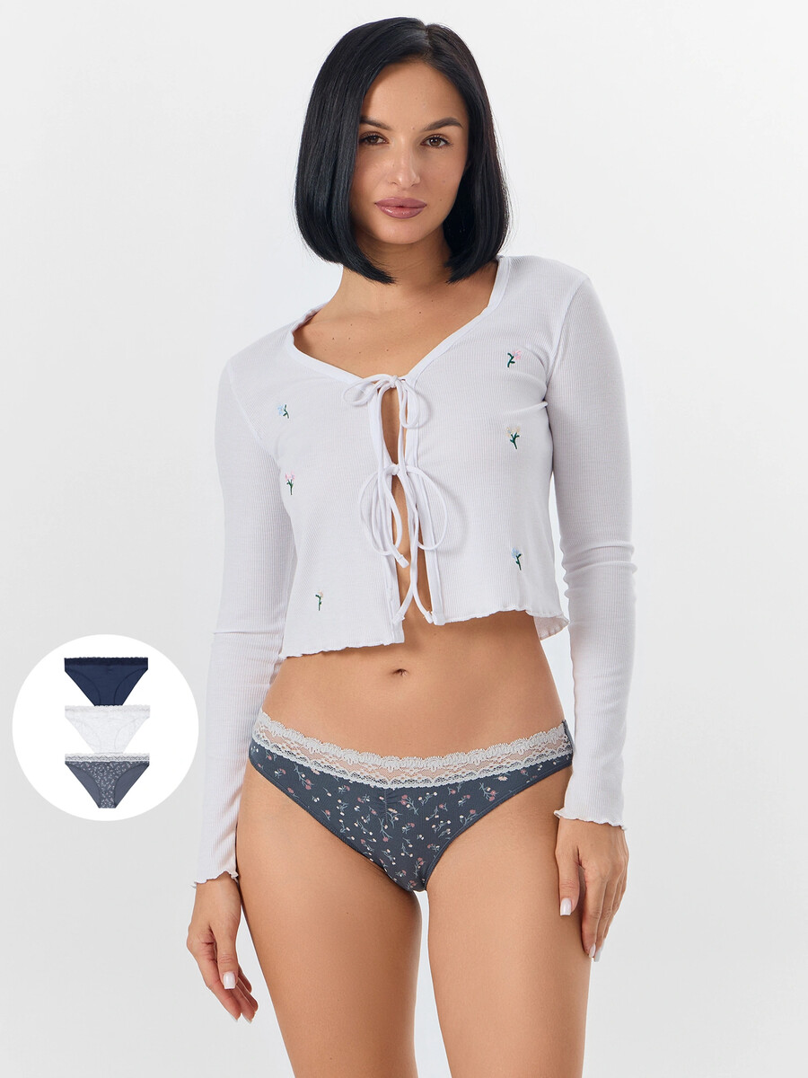 

Трусы женские (3шт.), Белый;серый;синий;цветы на т.сером