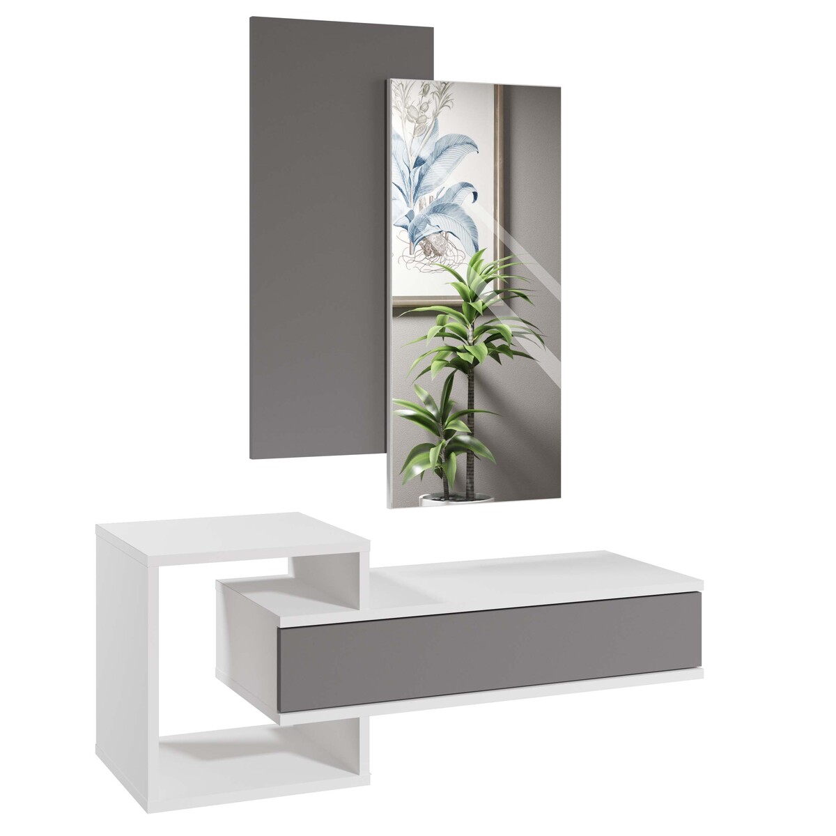 

Туалетный столик с зеркалом Лайт/МК, Белый;серый;белый/серый шифер