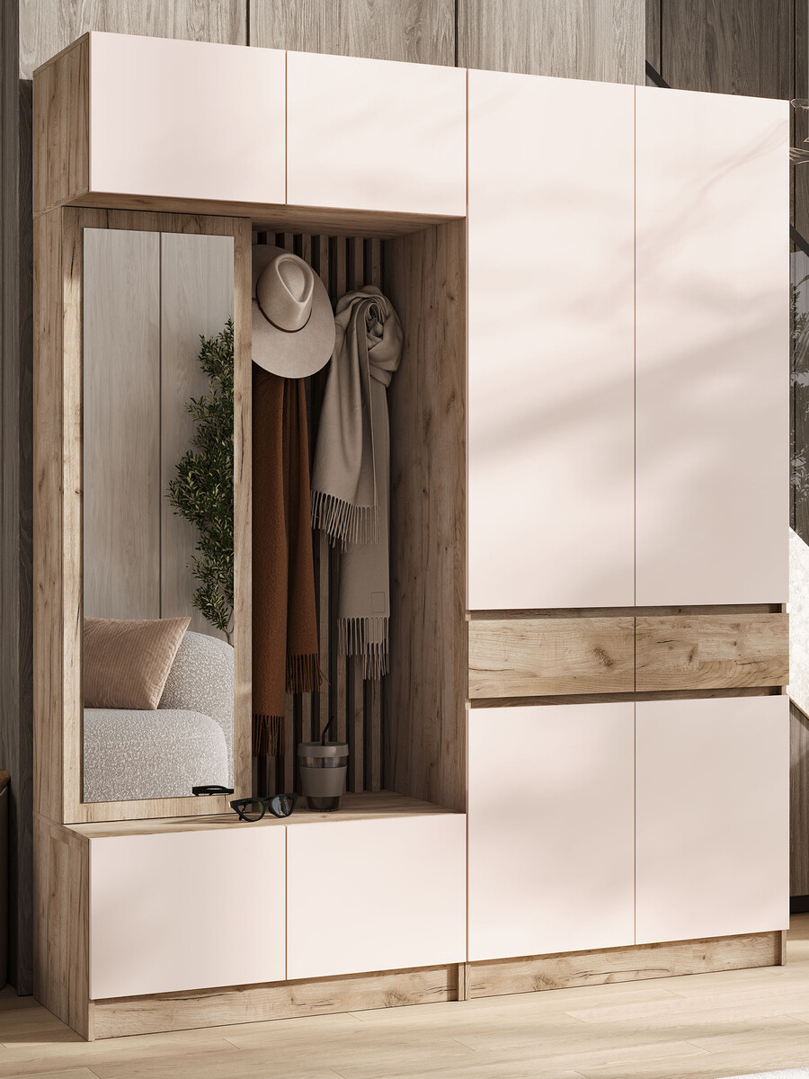 

Прихожая роджина, 2000х520х2400, кашемир/крафт серый, Серый;бежевый