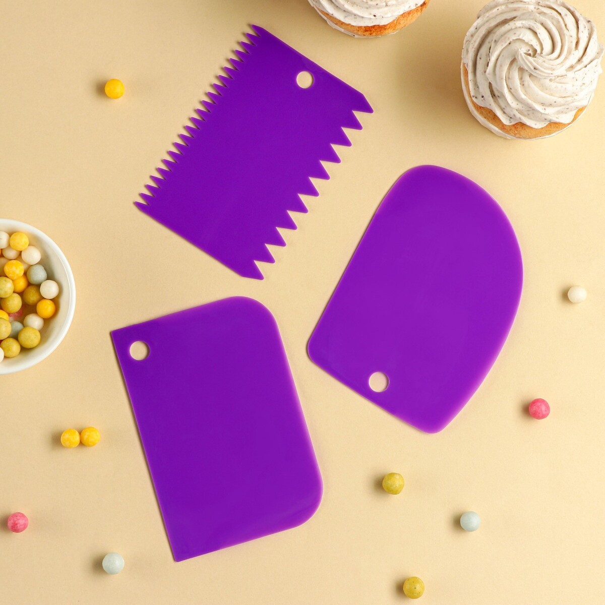 

Набор шпателей кондитерских, 3 предмета, 12×8 см, цвет фиолетовый