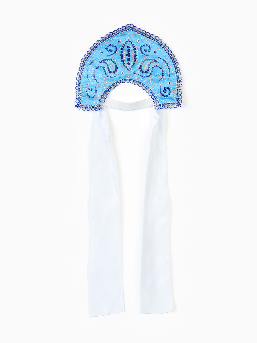 

Кокошник карнавальный голубой с бусинами