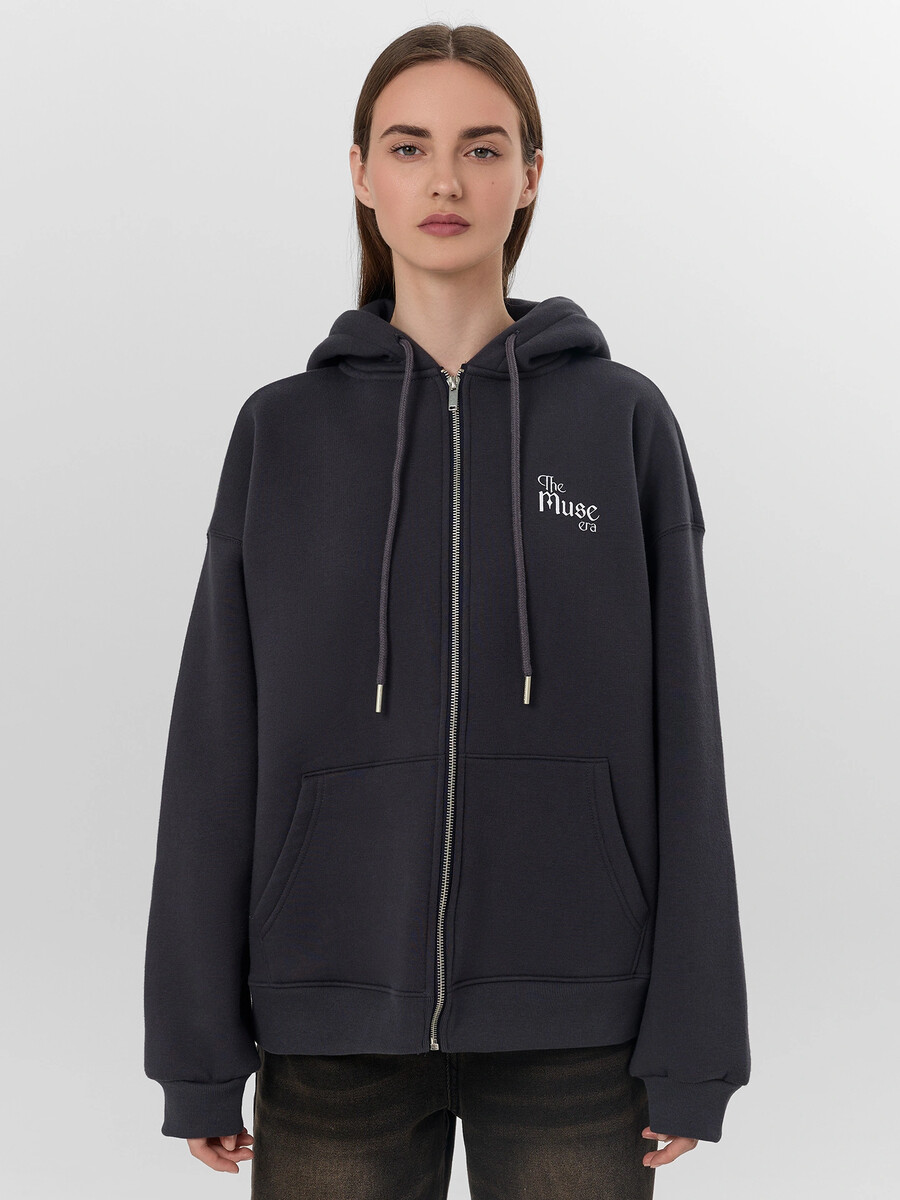 

Толстовка женская серая с надписью, Серый;металлический серый +печать