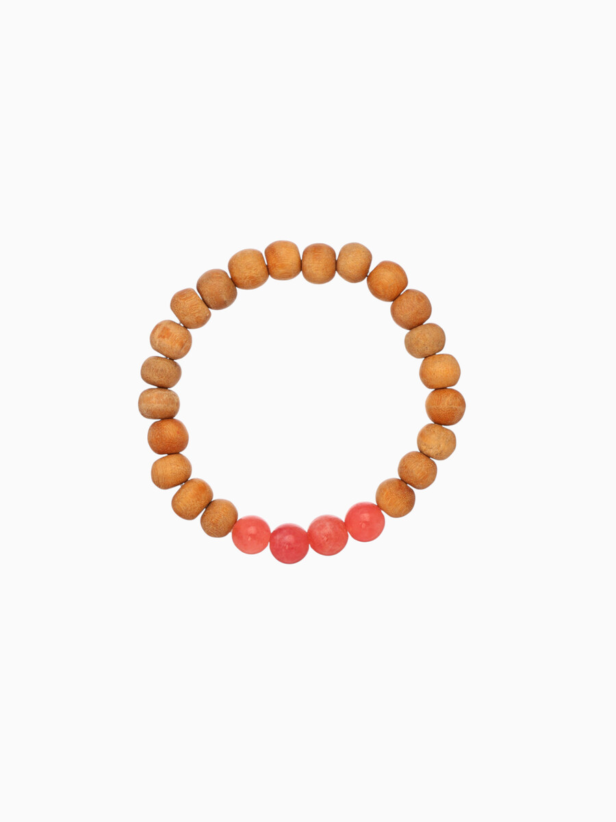 

Браслет из сандалового дерева с агатом, длина 18 см, красный, Бежевый