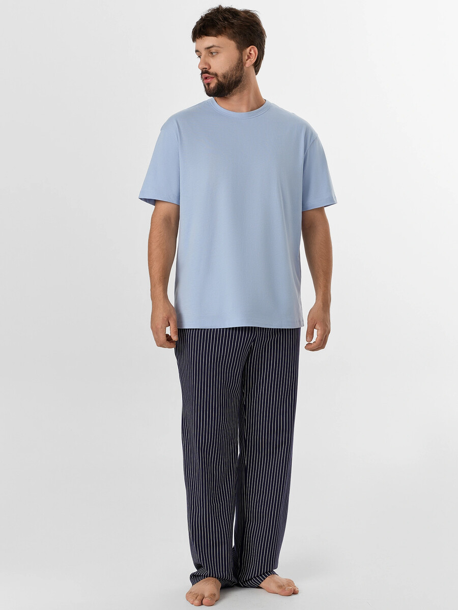 

Комплект домашний мужской голубой, Голубой;синий;св.голубой +св.голубая полоска на т.синем