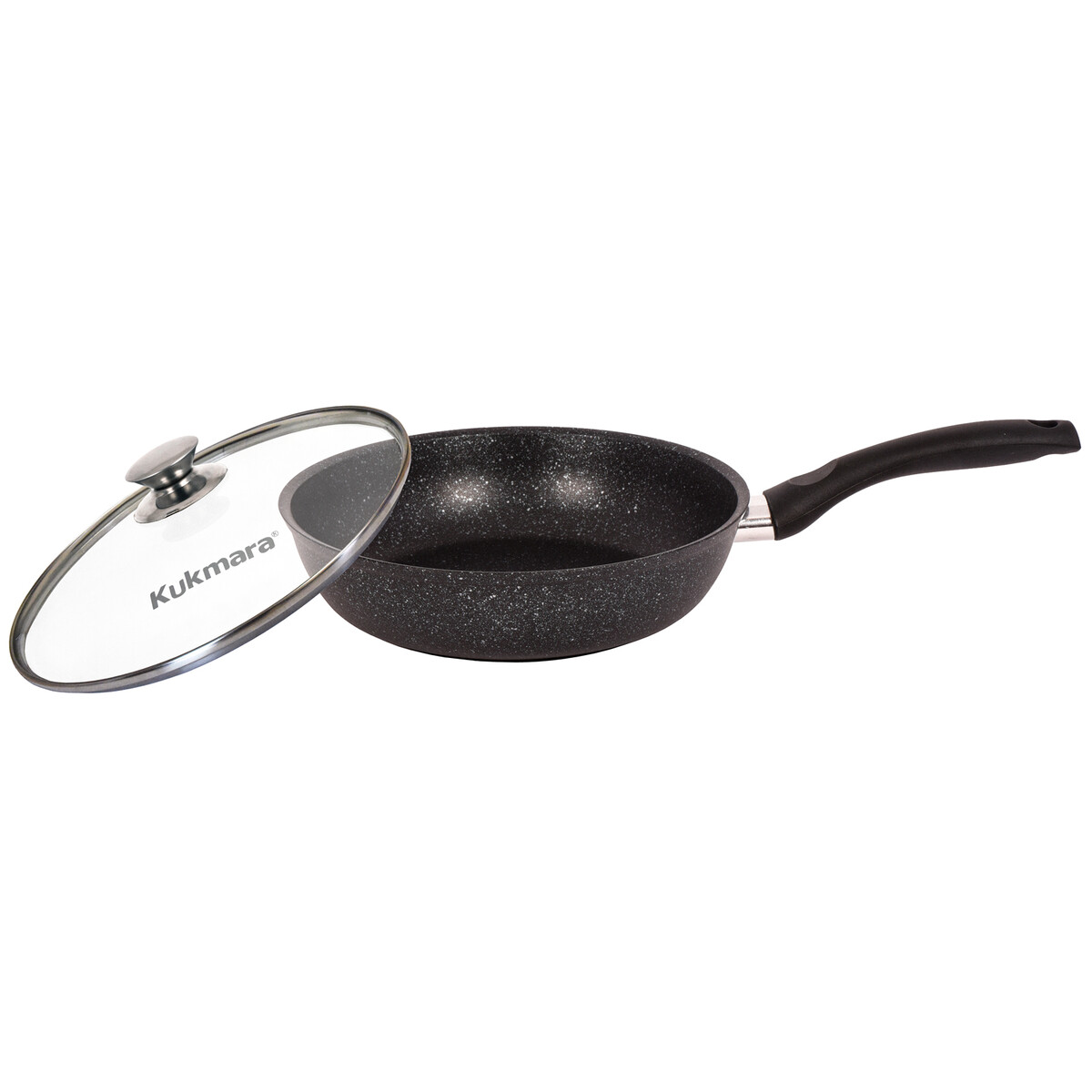 

Сковорода литая 24см стеклянная крышка Темный мрамор, Черный