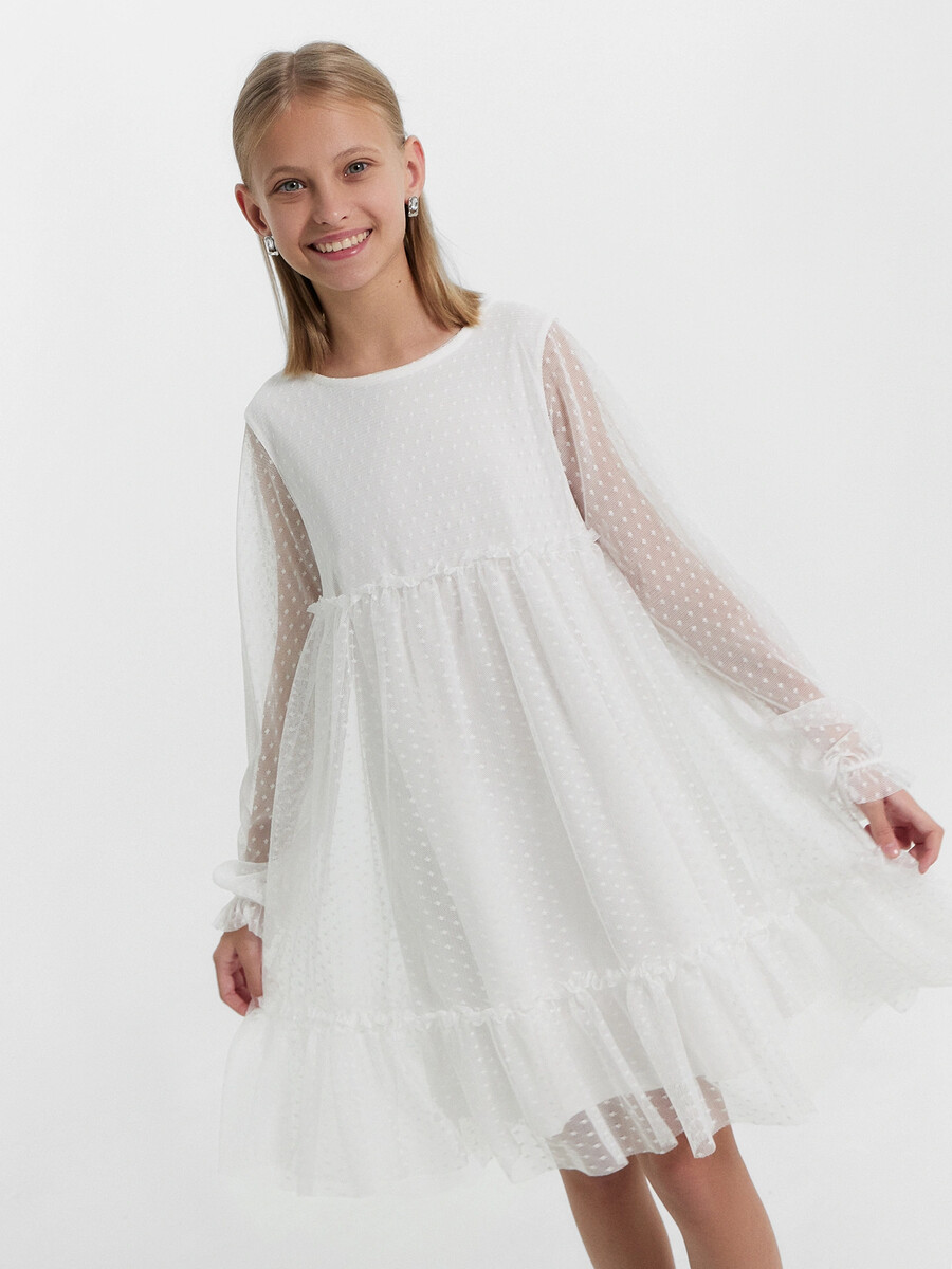 

Платье для девочек в белом цвете с воланами, Белый