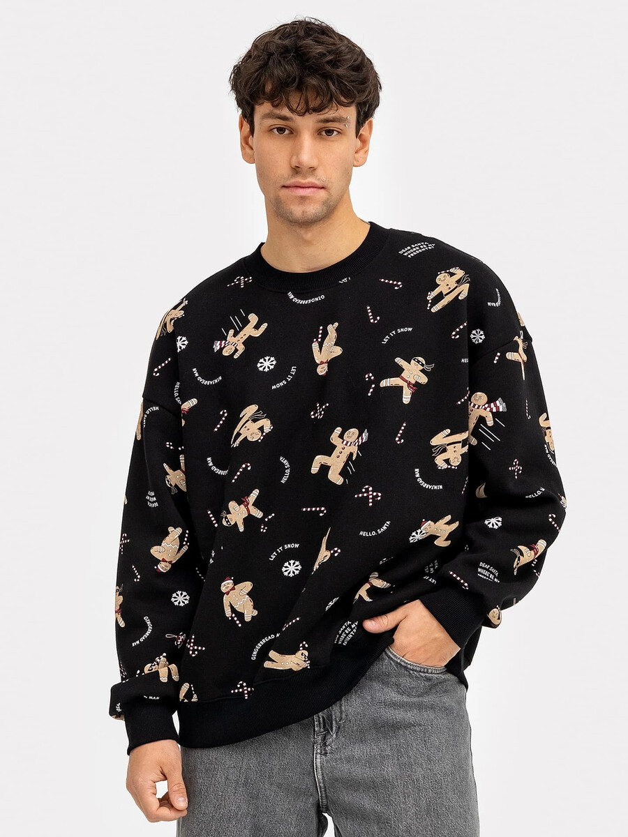 

Джемпер мужской черный с принтом в виде печенья и конфет, Черный;печенье на черном