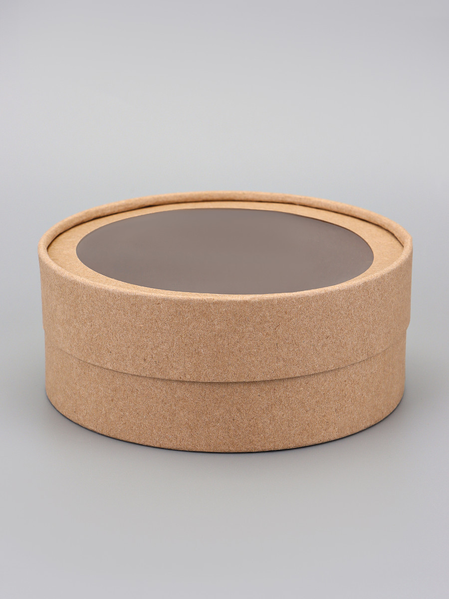 

Коробка круглая подарочная, завальцованная с окном, крафт, 15×6 см, Бежевый;коричневый